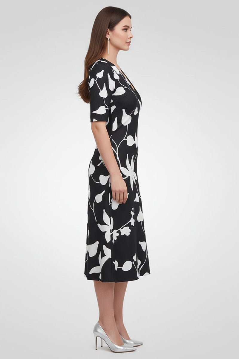 St. John Women Floral Jacquard Midi Dress, Black - Image 4