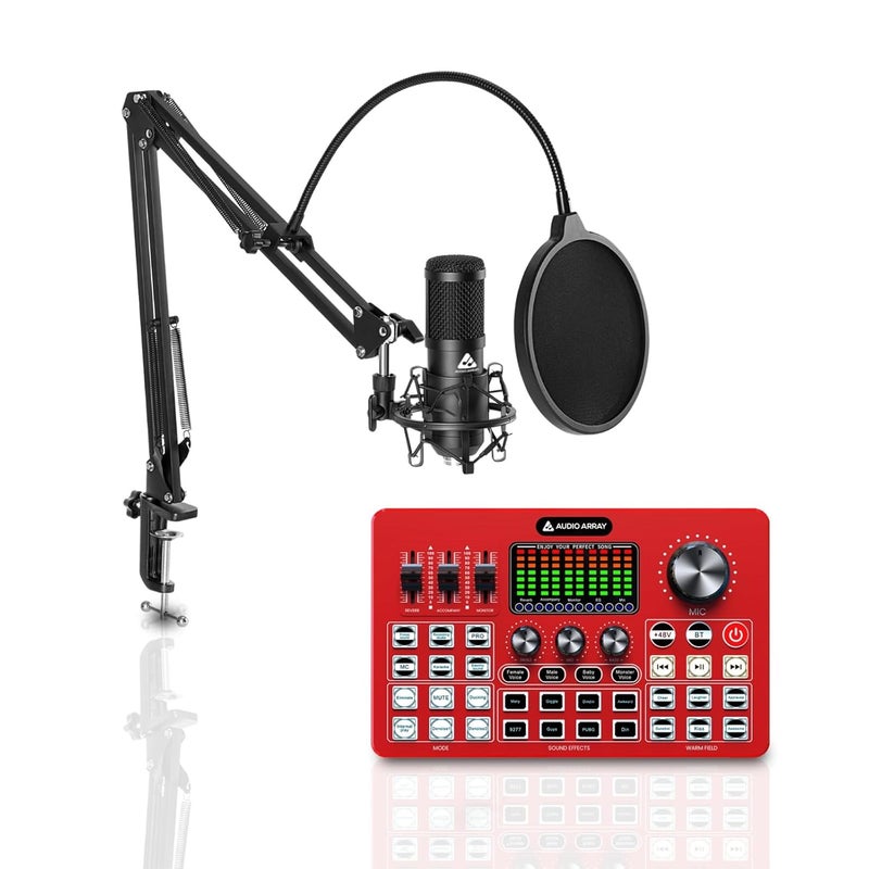 Ultimate Gaming Bundle | Condenser Mic with Boom Arm & Sound Card | Streaming Kit for PC/Mobile with 14 FX, Voice Modes, Loopback, Real Time Monitoring |for YouTube & Live Stream - GB-01