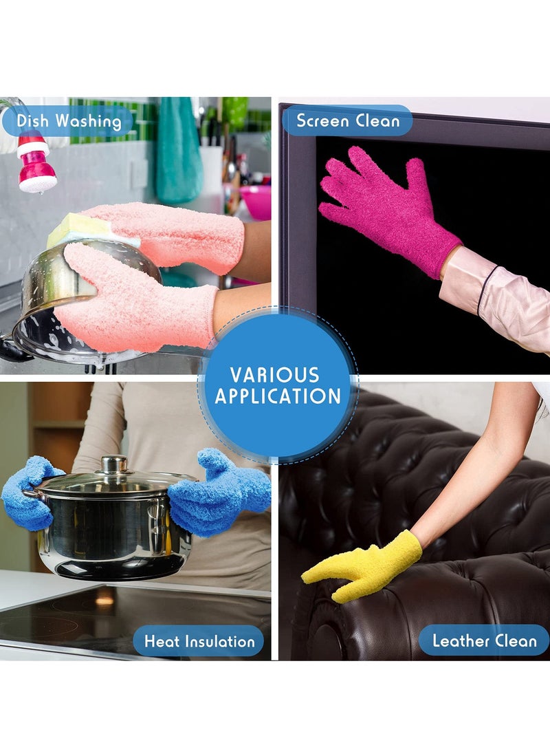 4 Pairs Microfiber Cleaning Gloves, Reusable No-Scratch Washable Dusting Mittens for Kitchen, House, Cars, Plants, Mirrors, Lamps, Blinds, Household Dusting Tools