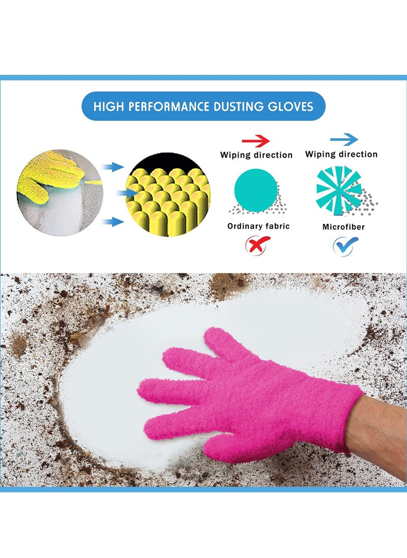 4 Pairs Microfiber Cleaning Gloves, Reusable No-Scratch Washable Dusting Mittens for Kitchen, House, Cars, Plants, Mirrors, Lamps, Blinds, Household Dusting Tools