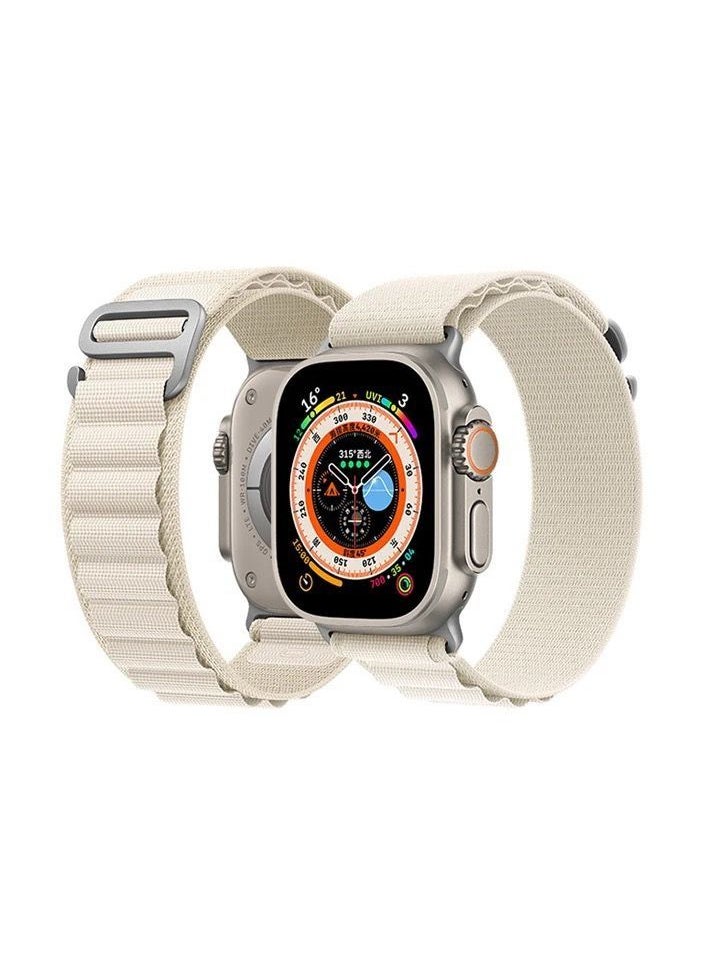 Alpine - Nylon Watch Band Compatible with Apple Watch 42mm/44mm/45mm/49mm Ladies and Mens, Adjustable Sport with Metal G-Hook Braided Strap for iWatch Ultra Series SE 8/7/6/5/4/3/2/1 White - Image 1