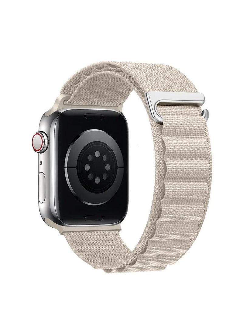 Alpine - Nylon Watch Band Compatible with Apple Watch 42mm/44mm/45mm/49mm Ladies and Mens, Adjustable Sport with Metal G-Hook Braided Strap for iWatch Ultra Series SE 8/7/6/5/4/3/2/1 White - Image 1