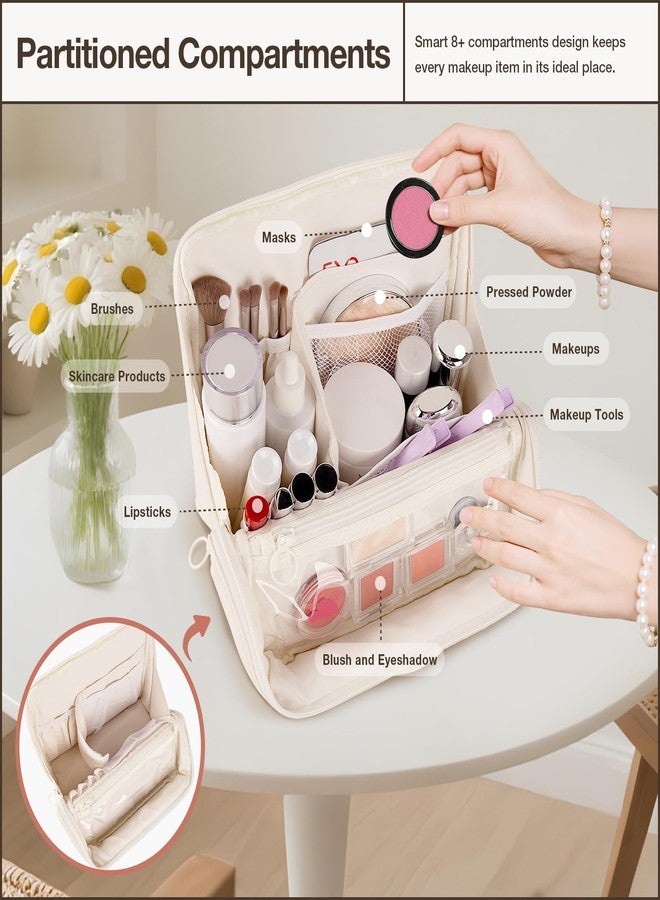 Abiudeng Standing Makeup Bag Portable Waterproof Toiletry Bag Large Capacity Travel Make up Bag, White, Fashion - Image 5