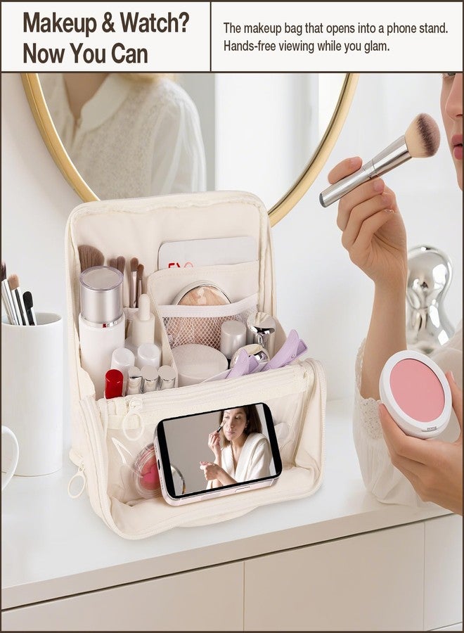 Abiudeng Standing Makeup Bag Portable Waterproof Toiletry Bag Large Capacity Travel Make up Bag, White, Fashion - Image 4