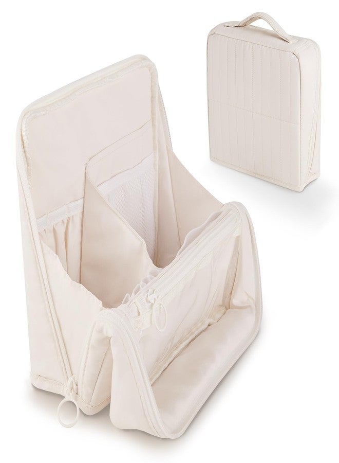 Abiudeng Standing Makeup Bag Portable Waterproof Toiletry Bag Large Capacity Travel Make up Bag, White, Fashion - Image 1