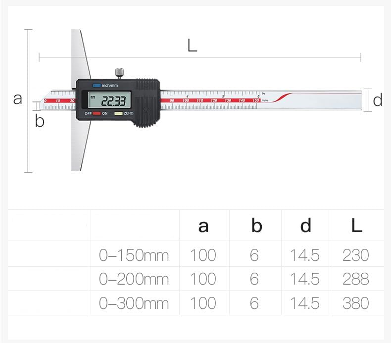 GLTL General Tools Depth Gauge Vernier Caliper,0-6"/150mm,0-8"/200mm,0-12"/300mm (Digital 0-150mm) - Image 5
