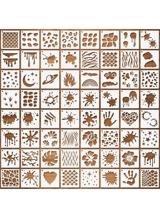 CODOHI 64 Pcs Stain And Splatter Stencils Graffiti Drip Stars Stencils Shoe Stencils Reusable Plastic Templates For Painting On Wood Pillows Wall Paper Fabric For Halloween Cosplay Party 3X3 - Image 1