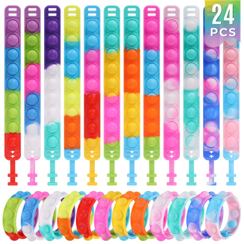 PICcircuit Kids Party Favors Pop Fidget Toys Bulk Its 24 Packs Fidget Bracelet It Birthday Party Favors for Kids Goodie Bags Stuffers for Kids Classroom Prizes Poppers Easter Basket Stuffers Girls Boys Cheap - Image 1