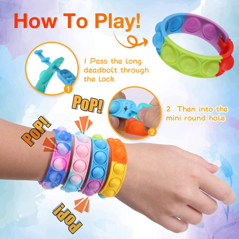 PICcircuit Kids Party Favors Pop Fidget Toys Bulk Its 24 Packs Fidget Bracelet It Birthday Party Favors for Kids Goodie Bags Stuffers for Kids Classroom Prizes Poppers Easter Basket Stuffers Girls Boys Cheap - Image 5