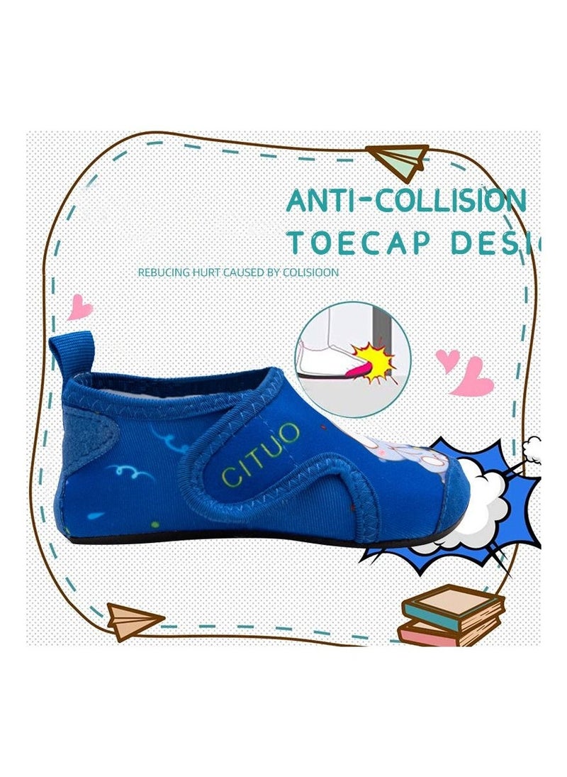 Loquat Spring and Autumn Children's Anti slip Soft Sole Indoor Walking Socks and Shoes Blue Crown Whale  - Image 1