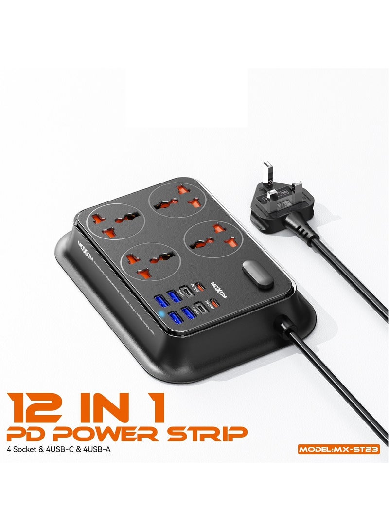 MOXOM Power Strip with 4 Anti Static Sockets, 4 USB, 4 Type C Ports, 2 Meter Length MX-ST23 - Image 2