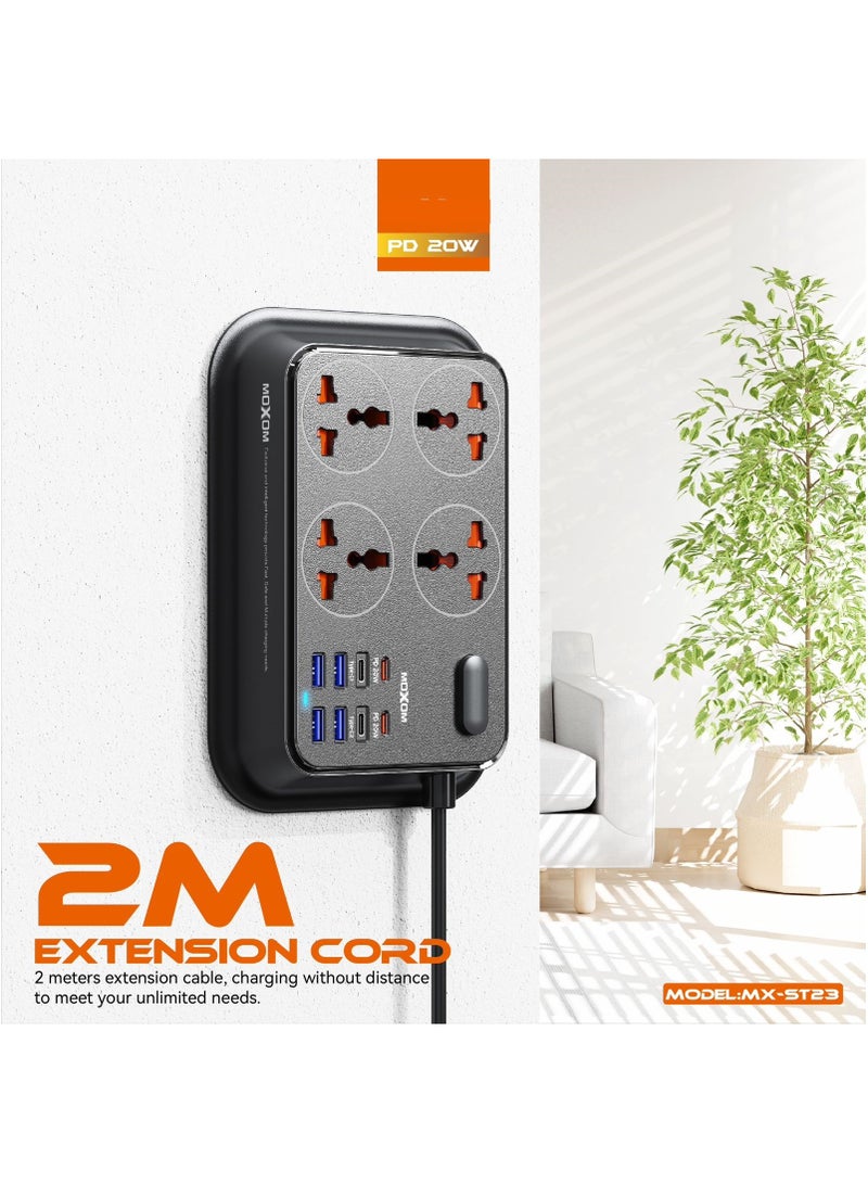 MOXOM Power Strip with 4 Anti Static Sockets, 4 USB, 4 Type C Ports, 2 Meter Length MX-ST23 - Image 5