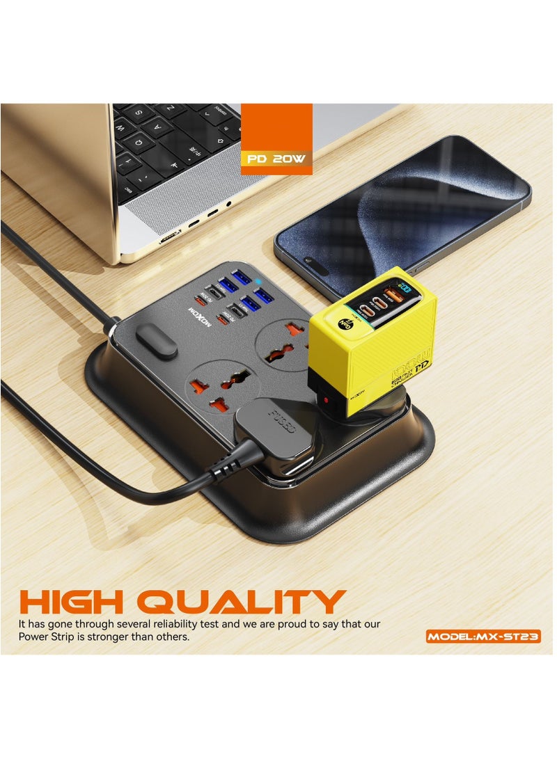 MOXOM Power Strip with 4 Anti Static Sockets, 4 USB, 4 Type C Ports, 2 Meter Length MX-ST23 - Image 4