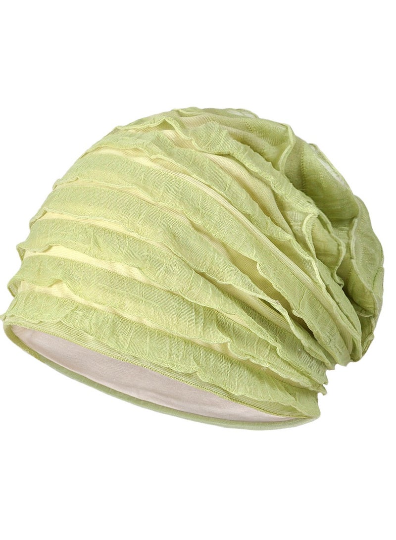 Loquat Infinity Scarf Headwear Cap Multi Layered Pleated Beanie Hat Light Green 