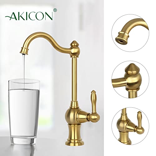 Akicon Brass Body Kitchen Faucet - 100% Drinking Water, Fits Most RO Units or Filtration Systems, Non-Air Gap, Cold Water Only (Brushed Gold) - Image 5