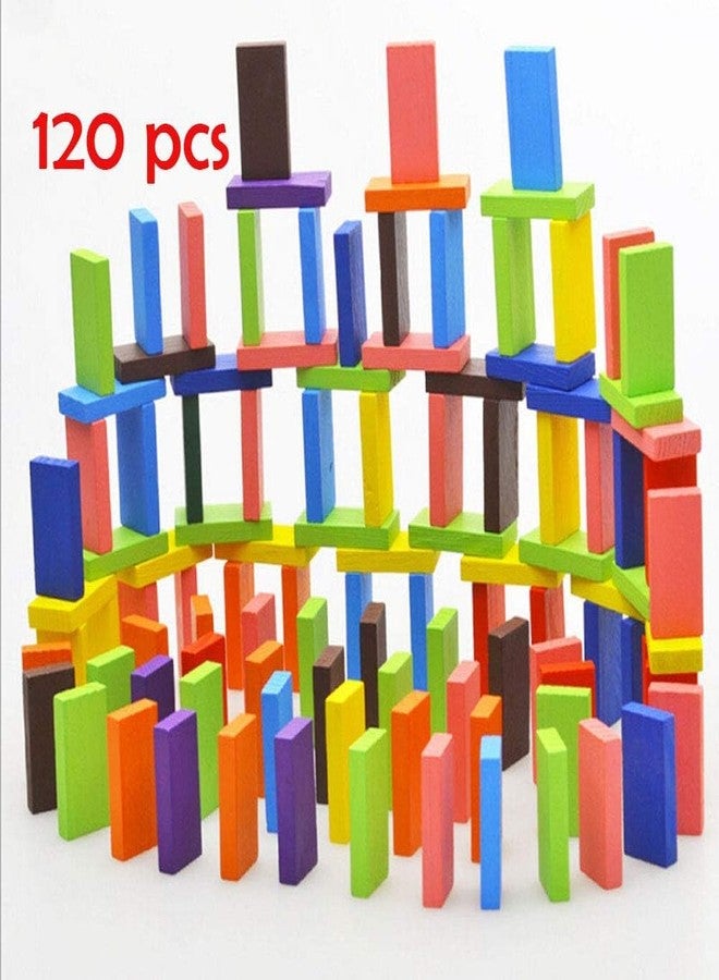Aakrivaa,12 Colors Bulk Wooden Dominoes - Building Block, Super Domino Blocks,Tile Game Racing Educational Toy for Kids Birthday Party Favor 120 PCS - Image 2