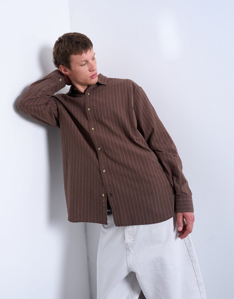 TOPMAN Long Sleeve Washed Stripe Shirt - Image 1