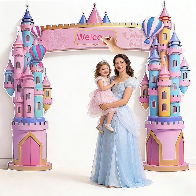EARTHSON 7 Ft x 75 Ft Extra Large Cardboard Castle Playhouse Pink Girl Birthday Cardboard Fort Castle Royal Cutout Princess Party Decorations Perfect for School Parties and Celebrations - Image 3