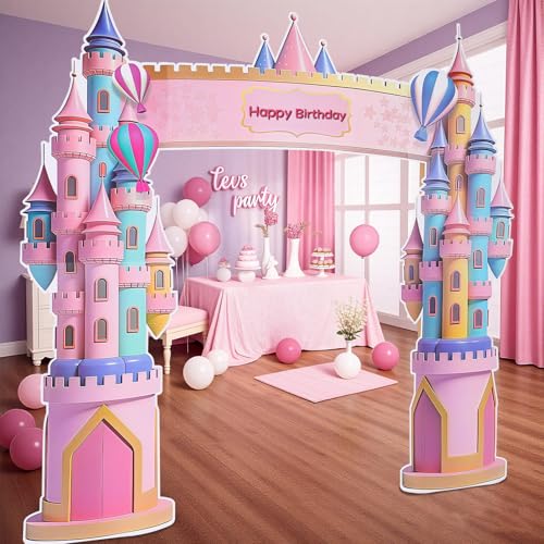 EARTHSON 7 Ft x 75 Ft Extra Large Cardboard Castle Playhouse Pink Girl Birthday Cardboard Fort Castle Royal Cutout Princess Party Decorations Perfect for School Parties and Celebrations - Image 5