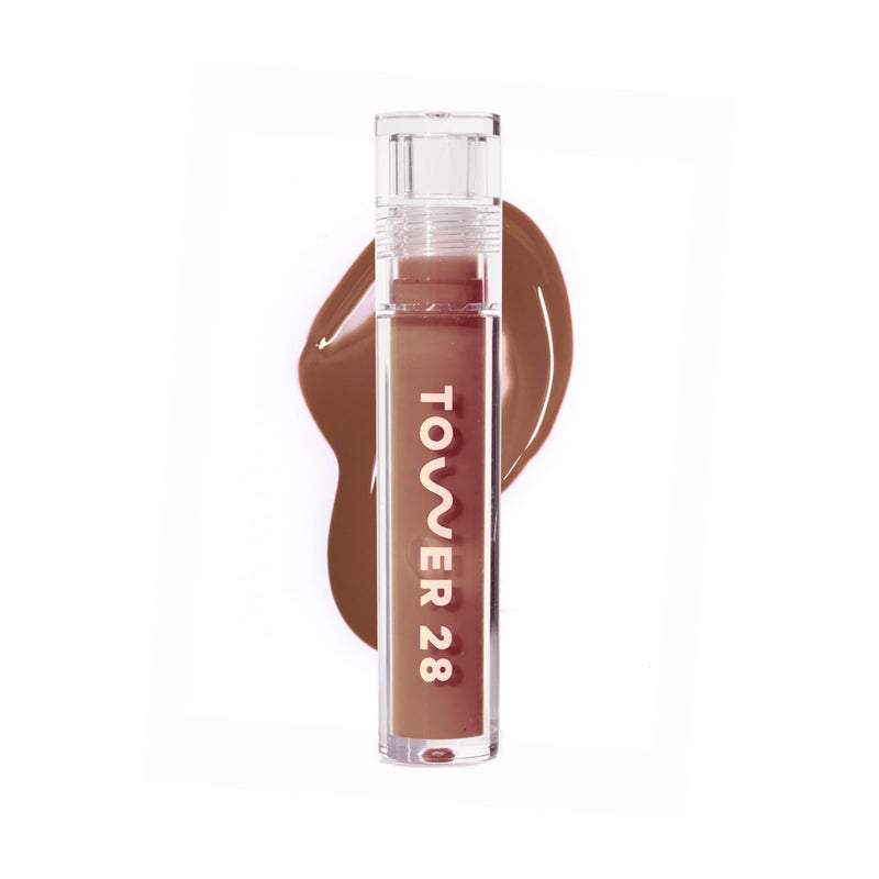 Tower 28 ShineOn Milky Lip Jelly, ALMOND, Non-Sticky, Hydrating Vegan Lip Gloss in Milky Chocolate, Apricot and Raspberry Seed Oil, Moisturizing, Clean, Cruelty Free - Image 1