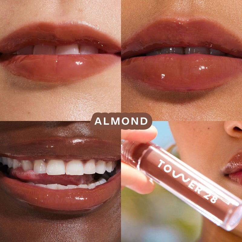 Tower 28 ShineOn Milky Lip Jelly, ALMOND, Non-Sticky, Hydrating Vegan Lip Gloss in Milky Chocolate, Apricot and Raspberry Seed Oil, Moisturizing, Clean, Cruelty Free - Image 2