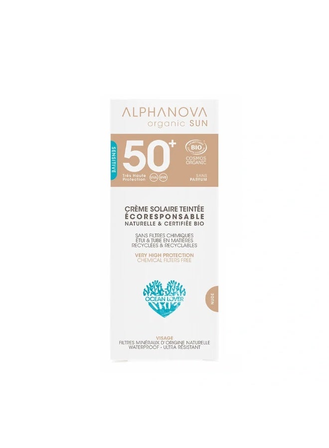 Alphanova Sun Sensitive SPF50+ Nude Tinted Cream Fragrance Free Organic 50g - Image 1