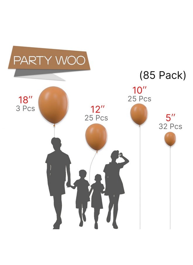 PartyWoo Caramel Brown Balloons, 85 Pcs Boho Brown Balloons Different Sizes Pack Of 18 Inch 12 Inch 10 Inch 5 Inch Matte Brown Balloons For Balloon Garland Balloon Arch As Party Decorations, Brown-F10  - Image 2