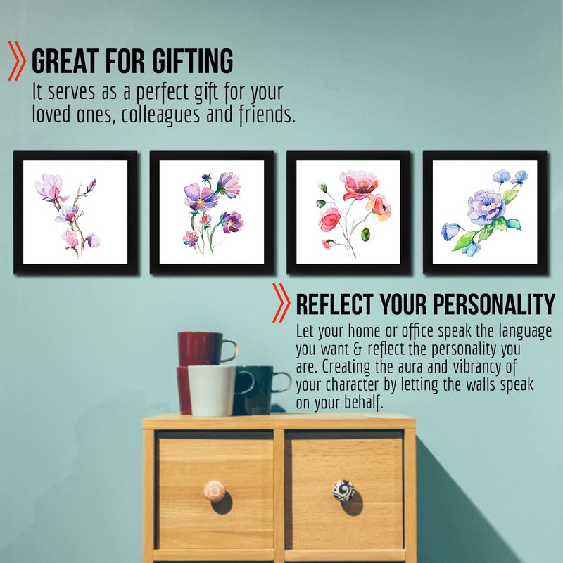Interio Crafts Vintage Botanical Wall Decoration (Frame: 9 X 9 inch, Poster : 8 X 8 inch)- Pack of 4 - Image 5
