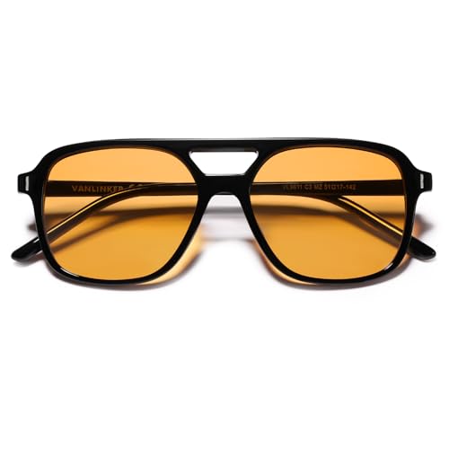 VANLINKER Retro Vintage 70s Square Aviator sunglasses for women men Yellow Orange Tinted Lens - Image 1