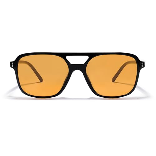 VANLINKER Retro Vintage 70s Square Aviator sunglasses for women men Yellow Orange Tinted Lens - Image 2
