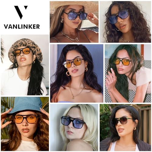 VANLINKER Retro Vintage 70s Square Aviator sunglasses for women men Yellow Orange Tinted Lens - Image 3