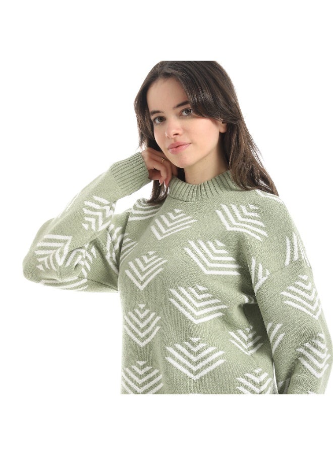 سيزار بلوفر صوف حريمي برقبة دائرية ومزود بنقوش - Image 4