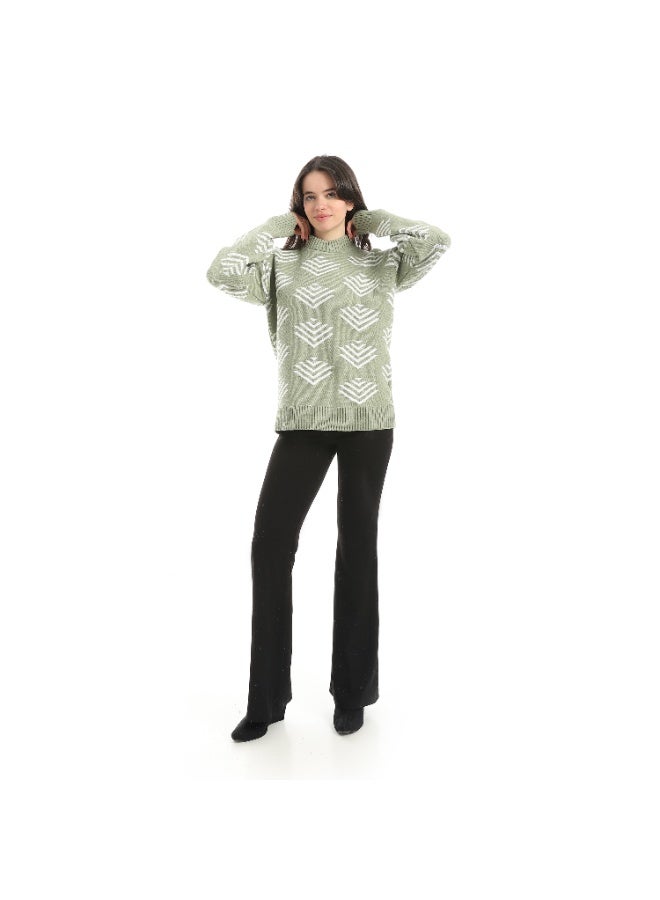 سيزار بلوفر صوف حريمي برقبة دائرية ومزود بنقوش - Image 3