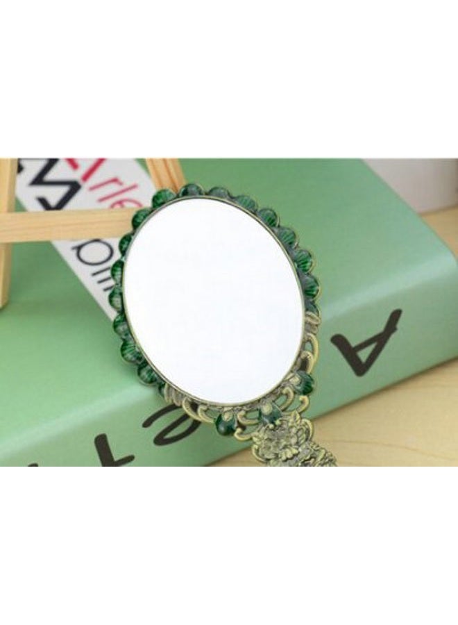 Yueton مرآة مكياج Oval يدوية الطراز الروسي 5 إنش بتصميم ذيل الطاووس العتيق برونزي - Image 5