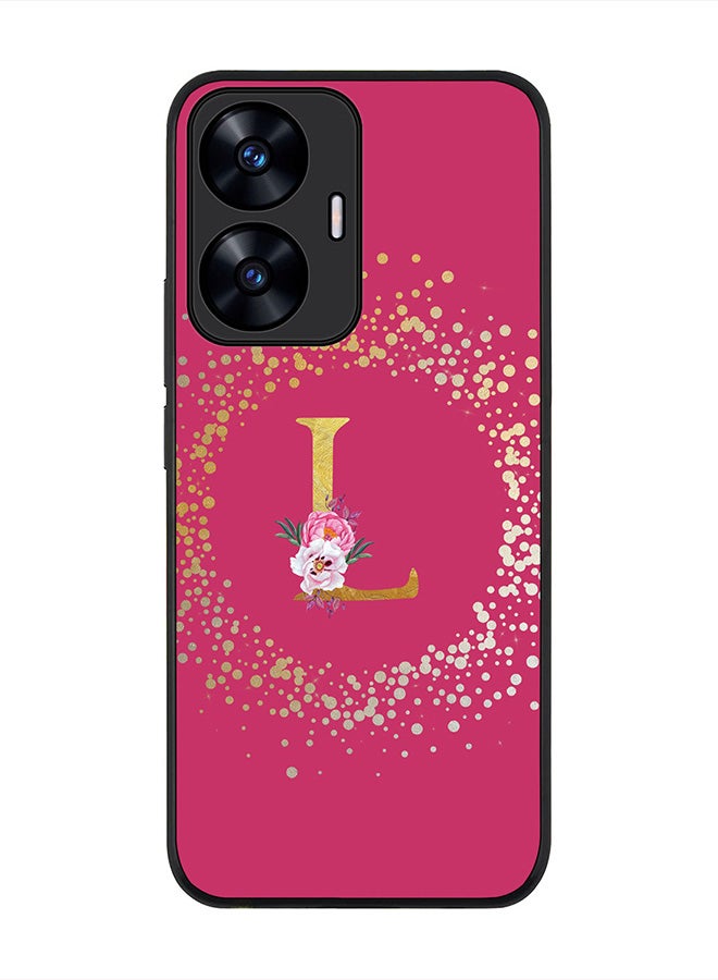 Stylizedd Cover for Realme C55 4G Case , Rugged Black Slim fit Thin Protective Phone Cases - Custom Monogram Initial Letter Floral Pattern Alphabet -L (Dark Pink Rose) - Image 1