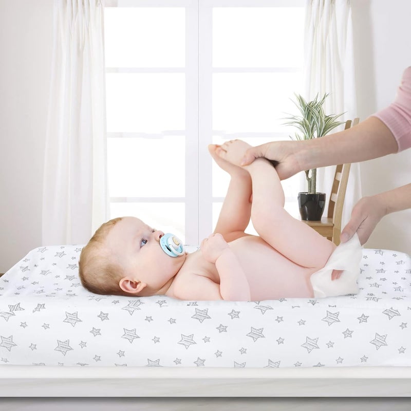 Biloban Waterproof Changing Pad Cover 2 Pack, 100% Organic Cotton Change Table Cover Sheets, Ultra Soft, Unisex White Grey Star Print - Image 5