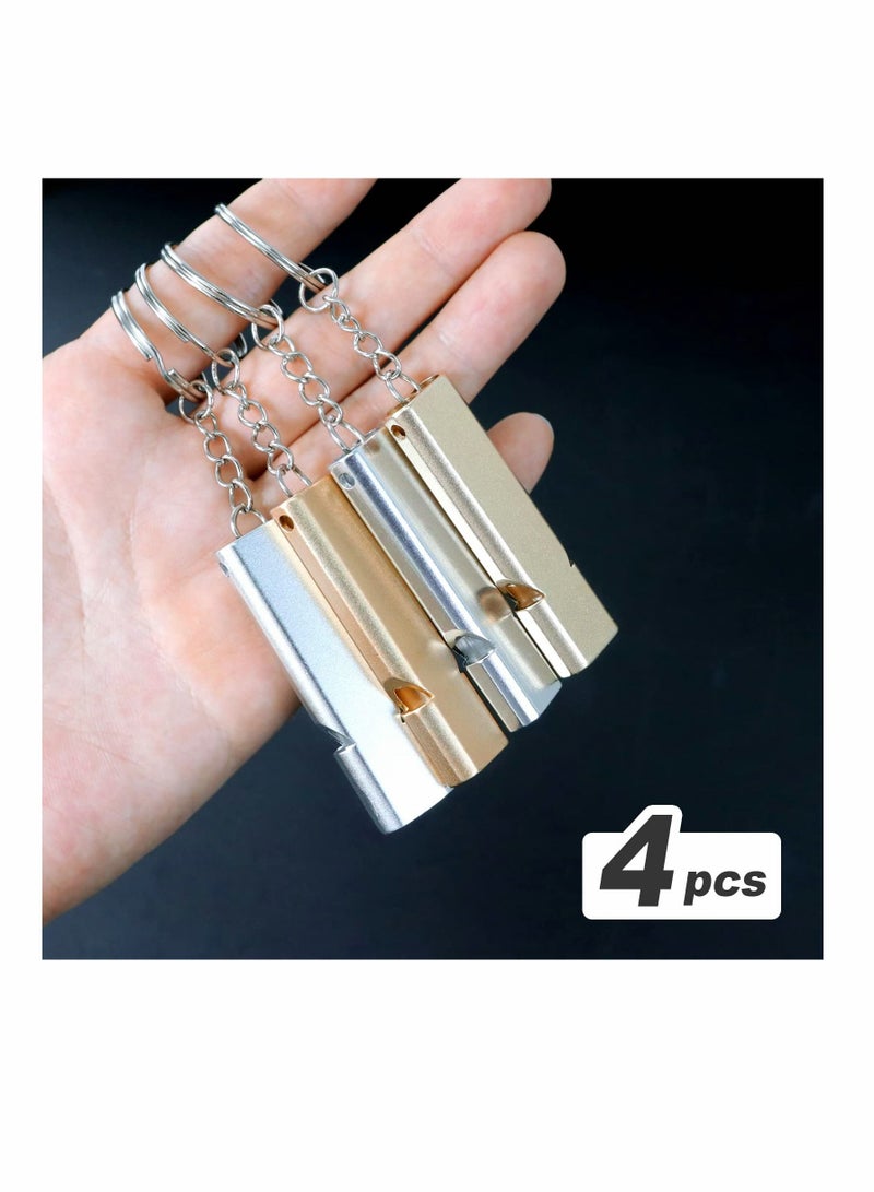 كاست ويف صفارة الطوارئ KASTWAVE ، صفارة النجاة المعدنية ، صفارات الأمان ذات الأنابيب المزدوجة للقوارب في الهواء الطلق والتخييم والتنزه والصيد وتدريب الكلاب (4 قطع فضية وذهبية) - Image 3