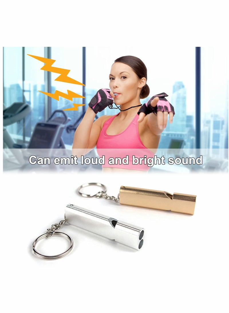 كاست ويف صفارة الطوارئ KASTWAVE ، صفارة النجاة المعدنية ، صفارات الأمان ذات الأنابيب المزدوجة للقوارب في الهواء الطلق والتخييم والتنزه والصيد وتدريب الكلاب (4 قطع فضية وذهبية) - Image 5
