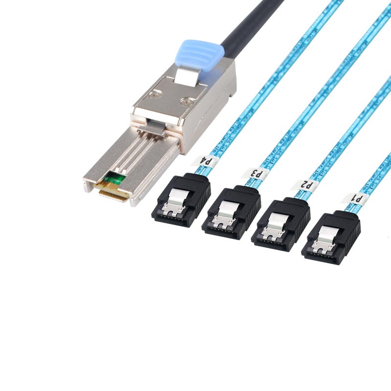 Heretom 2PCS Mini SAS 26P SFF 8088 Male to 4 SATA 7Pin Female 1M 33FTCable with LatchMini SAS HostController to 4 SATA TargetBackplane - Image 2