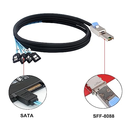 Heretom 2PCS Mini SAS 26P SFF 8088 Male to 4 SATA 7Pin Female 1M 33FTCable with LatchMini SAS HostController to 4 SATA TargetBackplane - Image 3