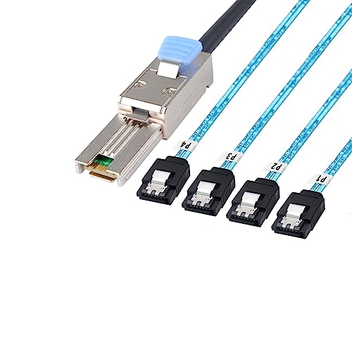 Heretom 2PCS Mini SAS 26P SFF 8088 Male to 4 SATA 7Pin Female 1M 33FTCable with LatchMini SAS HostController to 4 SATA TargetBackplane - Image 1