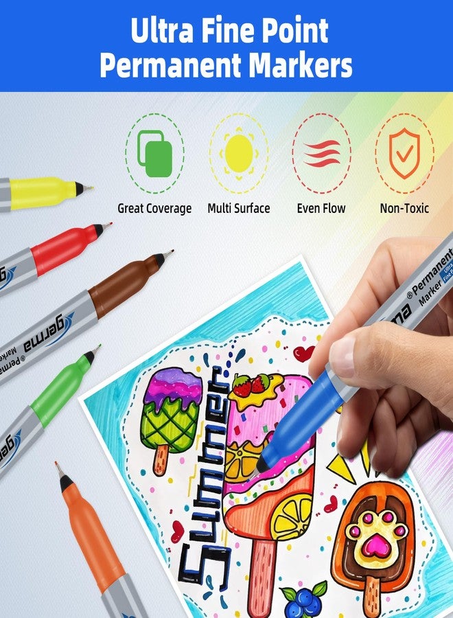 Cgerma Ultra Fine Point Permanent Marker Bulk, 8 Assorted Colors 0.4mm Fine Tip Permanent Markers set，Thin Tip Works on Paper, Glass, Ceramic, Plastic, Wood, Rock, Metal for Kids and Adult - Image 4