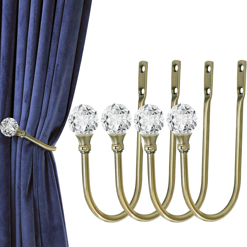 HEMOUR Curtain Holdback, 4Pcs Wall Mounted Drapery Tiebacks with Clear Crystal Ball, Heavy Duty Metal Decorative Window Drapery Curtain Holder Curtain Hooks with Screws, Sliver - Image 1