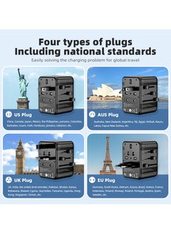 TIKNIA Universal International Power Travel Plug Adapter, 4 in 1 European Travel Plug Adaptor 2xUSB-A and 1xUSB C Fast Wall Charger and Worldwide AC Outlet for Europe USA UK AUS Asia (Black)  - Image 3