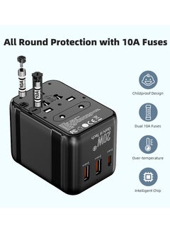 TIKNIA Universal International Power Travel Plug Adapter, 4 in 1 European Travel Plug Adaptor 2xUSB-A and 1xUSB C Fast Wall Charger and Worldwide AC Outlet for Europe USA UK AUS Asia (Black)  - Image 5