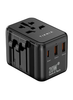 TIKNIA Universal International Power Travel Plug Adapter, 4 in 1 European Travel Plug Adaptor 2xUSB-A and 1xUSB C Fast Wall Charger and Worldwide AC Outlet for Europe USA UK AUS Asia (Black)  - Image 1