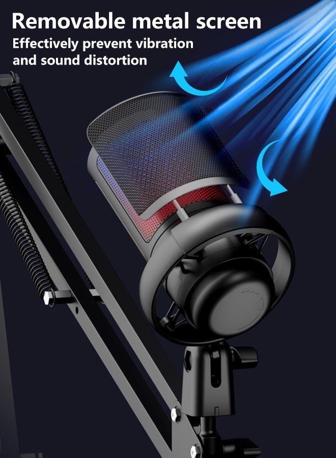 RGB Lighting Gaming Microphone, USB Condenser Podcast Microphone, Click-to-Mute Sensor, Pop Filter, USB PC, Mac/PS4/PS5 Computer Desktop, for Gaming, Streaming, Recording, with Adjustable Stand - Image 4
