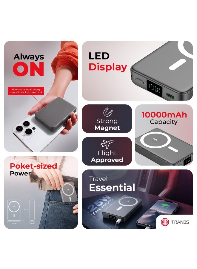 Trands 10,000mAh Magnetic Wireless Power Bank with Digital Display & 25W Fast Charging (TR-PB873) – Space Gray - Image 2