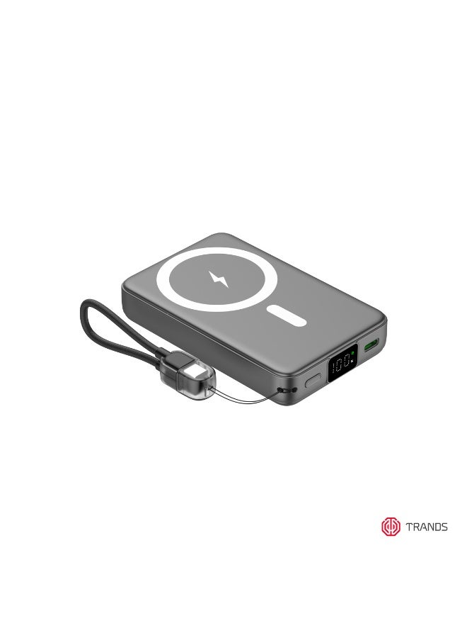Trands 10,000mAh Magnetic Wireless Power Bank with Digital Display & 25W Fast Charging (TR-PB873) – Space Gray - Image 1