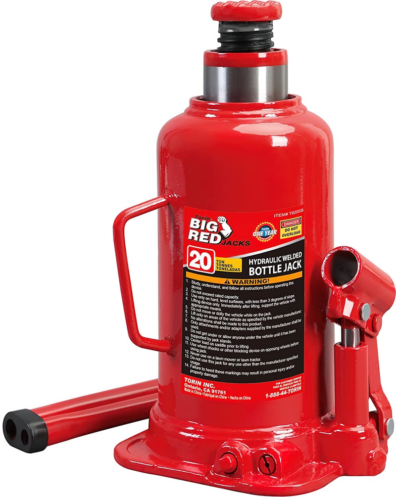 BIG RED T92003B Torin Hydraulic Welded Bottle Jack 20 Ton 40000 lb Capacity Red